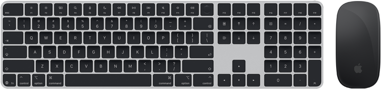 Pohled shora na Magic Keyboard s Touch ID a Magic Mouse